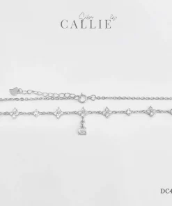 Alternative view of DC427 - Dây chuyền bạc thiết kế Callie Silver xi kim cỏ 4 lá xen kẽ charm đá