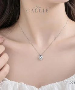 Alternative view of DC439 - Dây chuyền bạc Callie Silver mặt tròn đính đá và nơ xi kim