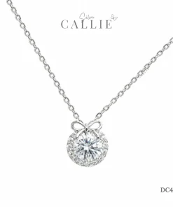 DC439 - Dây chuyền bạc Callie Silver mặt tròn đính đá và nơ xi kim