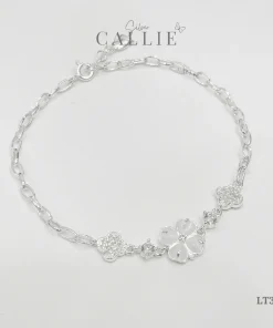 LT391 - Lắc tay bạc Callie Silver Cỏ 4 Lá Trắng