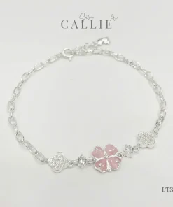 LT392 - Lắc tay bạc Callie Silver Cỏ 4 Lá Hồng Xi Kim