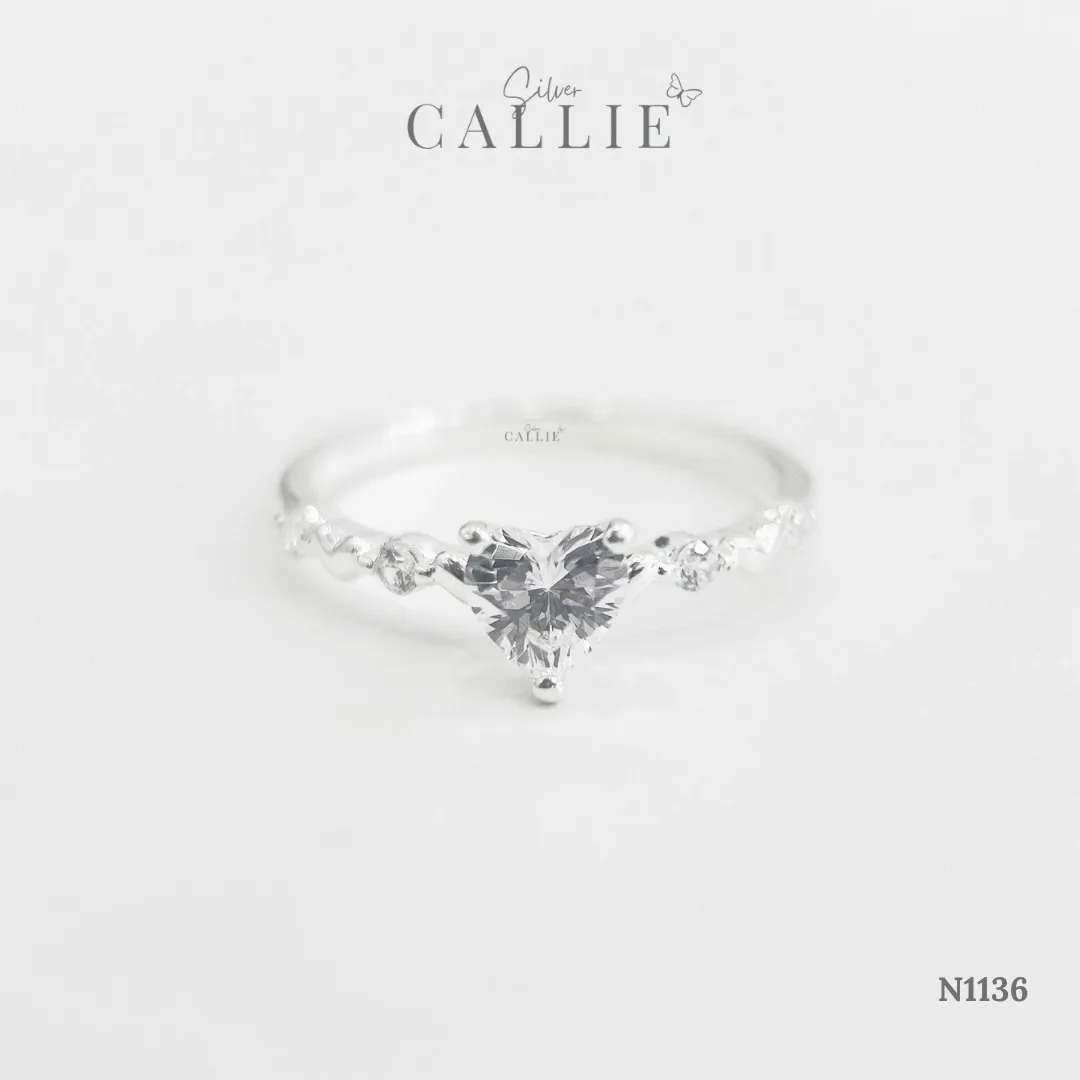 N1136 - Nhẫn Bạc Callie Silver Sweet Heart Solitaire - Hình ảnh 2