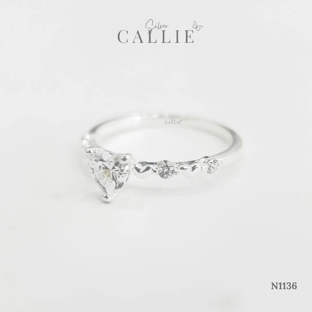 N1136 - Nhẫn Bạc Callie Silver Sweet Heart Solitaire - Hình ảnh 4