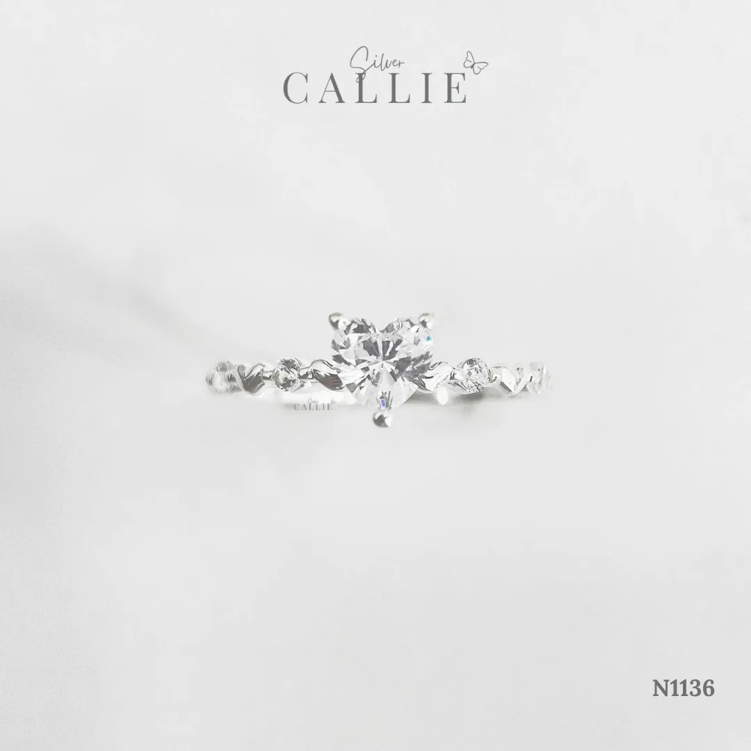 N1136 - Nhẫn Bạc Callie Silver Sweet Heart Solitaire - Hình ảnh 3