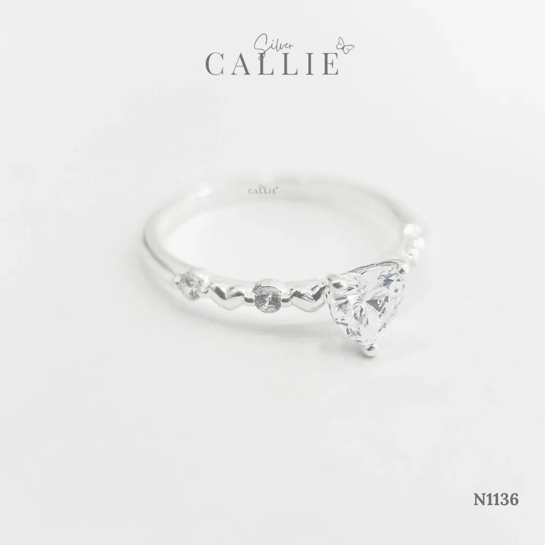 N1136 - Nhẫn Bạc Callie Silver Sweet Heart Solitaire - Hình ảnh 6
