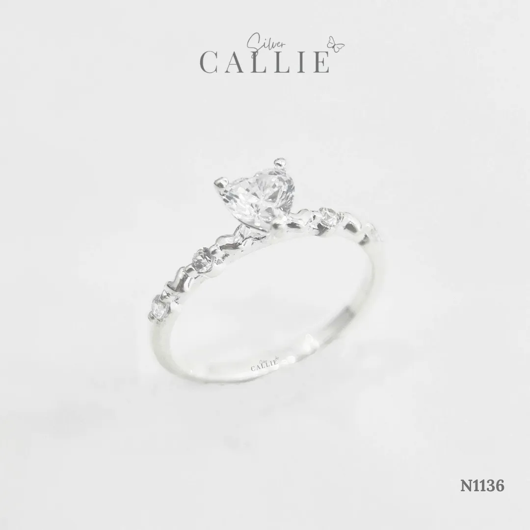 N1136 - Nhẫn Bạc Callie Silver Sweet Heart Solitaire - Hình ảnh 5