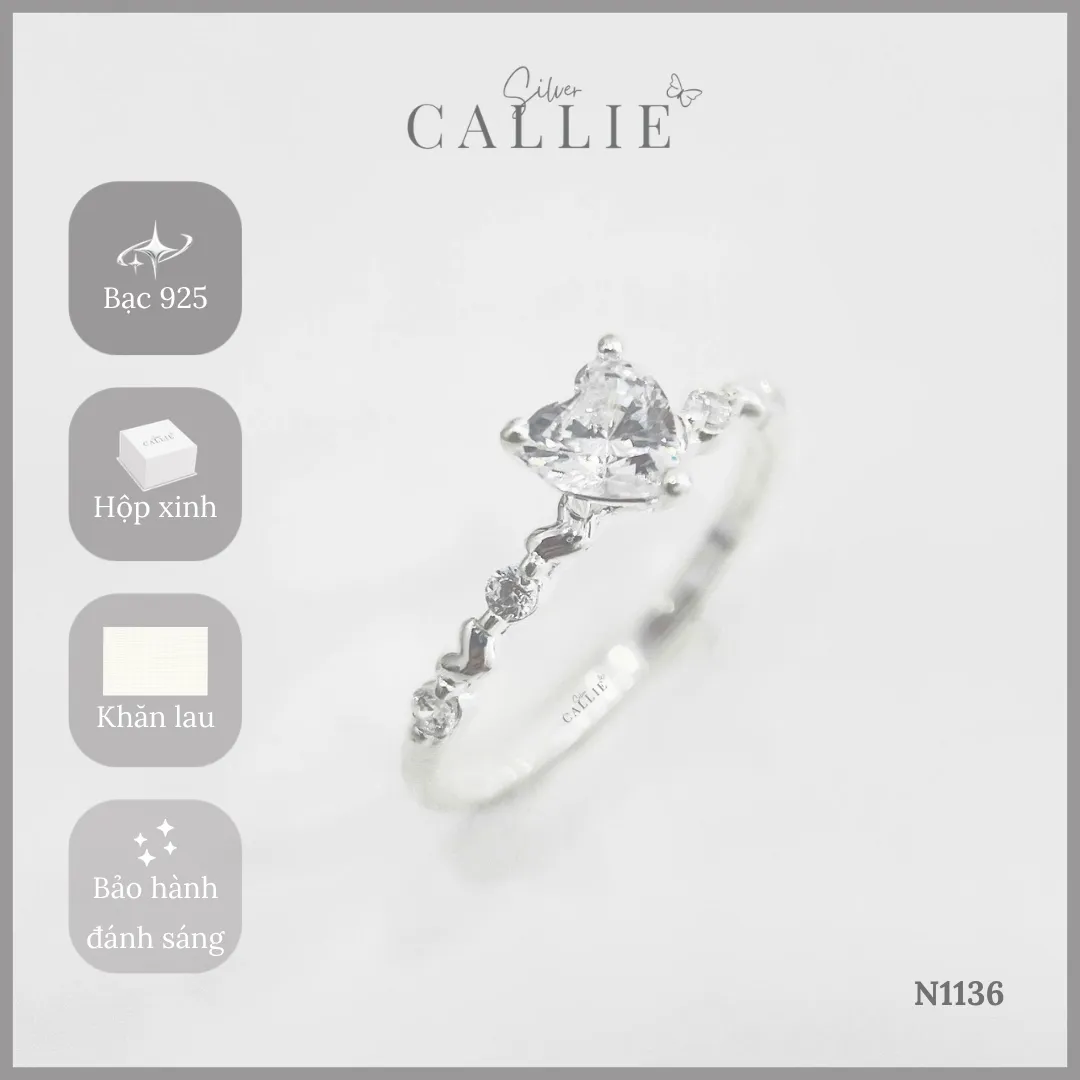 N1136 - Nhẫn Bạc Callie Silver Sweet Heart Solitaire - Hình ảnh 9