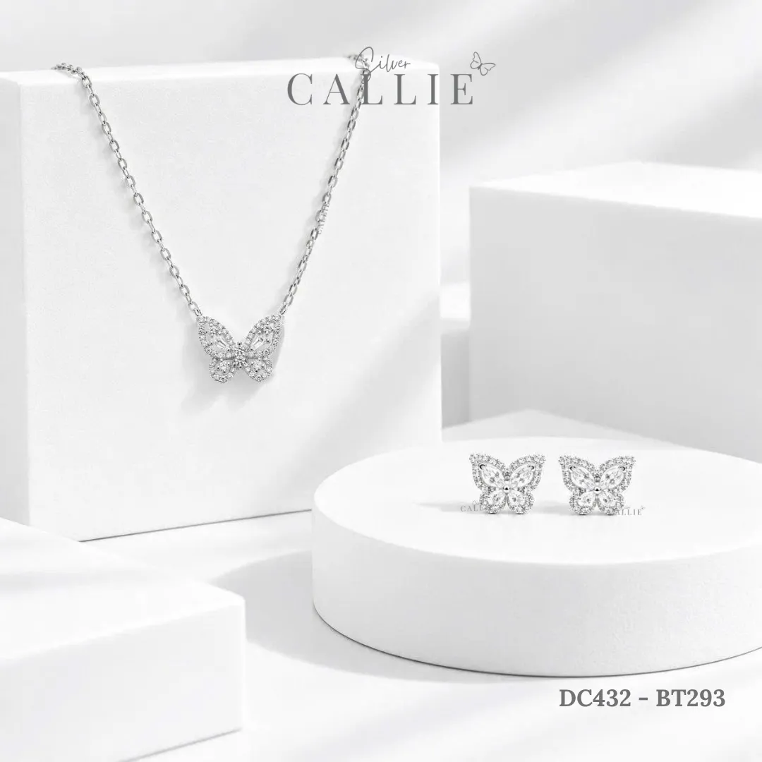 Set Quà Bướm Đính Đá Callie Silver Trang Sức Bạc Cao Cấp 20/10 - Hình ảnh 4