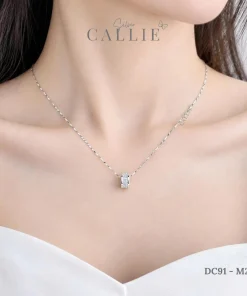 Alternative view of DC91 - M217: Dây Chuyền Bạc Callie Silver Xi Kim Trụ Tròn Viền Đá Halo