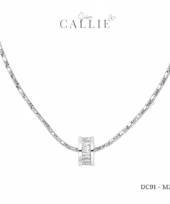 DC91 - M217: Dây Chuyền Bạc Callie Silver Xi Kim Trụ Tròn Viền Đá Halo