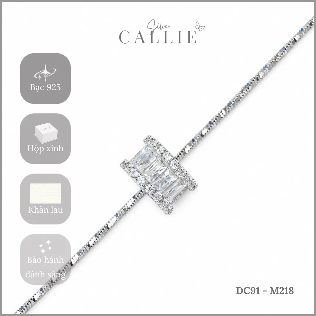 DC91 - M218: Dây Chuyền Bạc Callie Silver Xi Kim Trụ Tròn Full Đá Baguette Và Đá Tròn - Hình ảnh 10