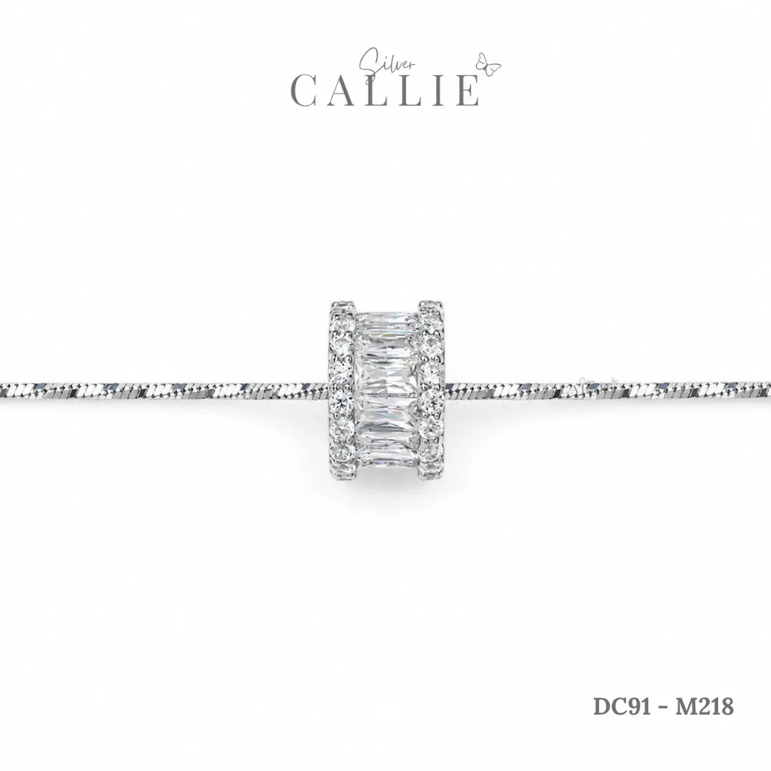 DC91 - M218: Dây Chuyền Bạc Callie Silver Xi Kim Trụ Tròn Full Đá Baguette Và Đá Tròn - Hình ảnh 2