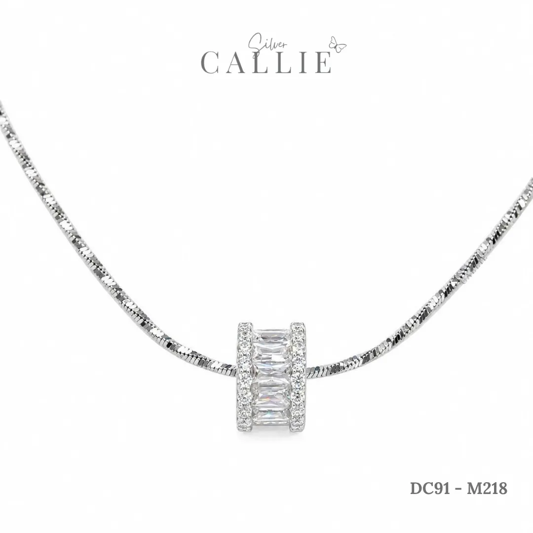 DC91 - M218: Dây Chuyền Bạc Callie Silver Xi Kim Trụ Tròn Full Đá Baguette Và Đá Tròn - Hình ảnh 6