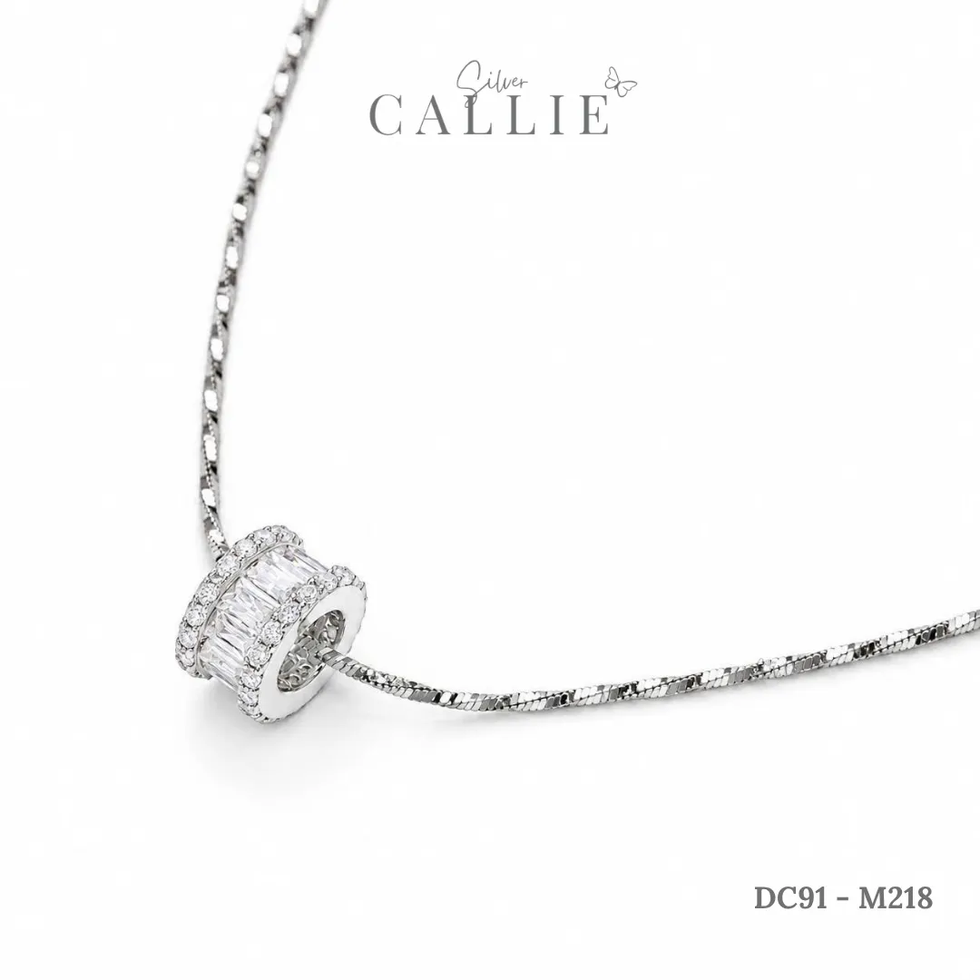 DC91 - M218: Dây Chuyền Bạc Callie Silver Xi Kim Trụ Tròn Full Đá Baguette Và Đá Tròn - Hình ảnh 5