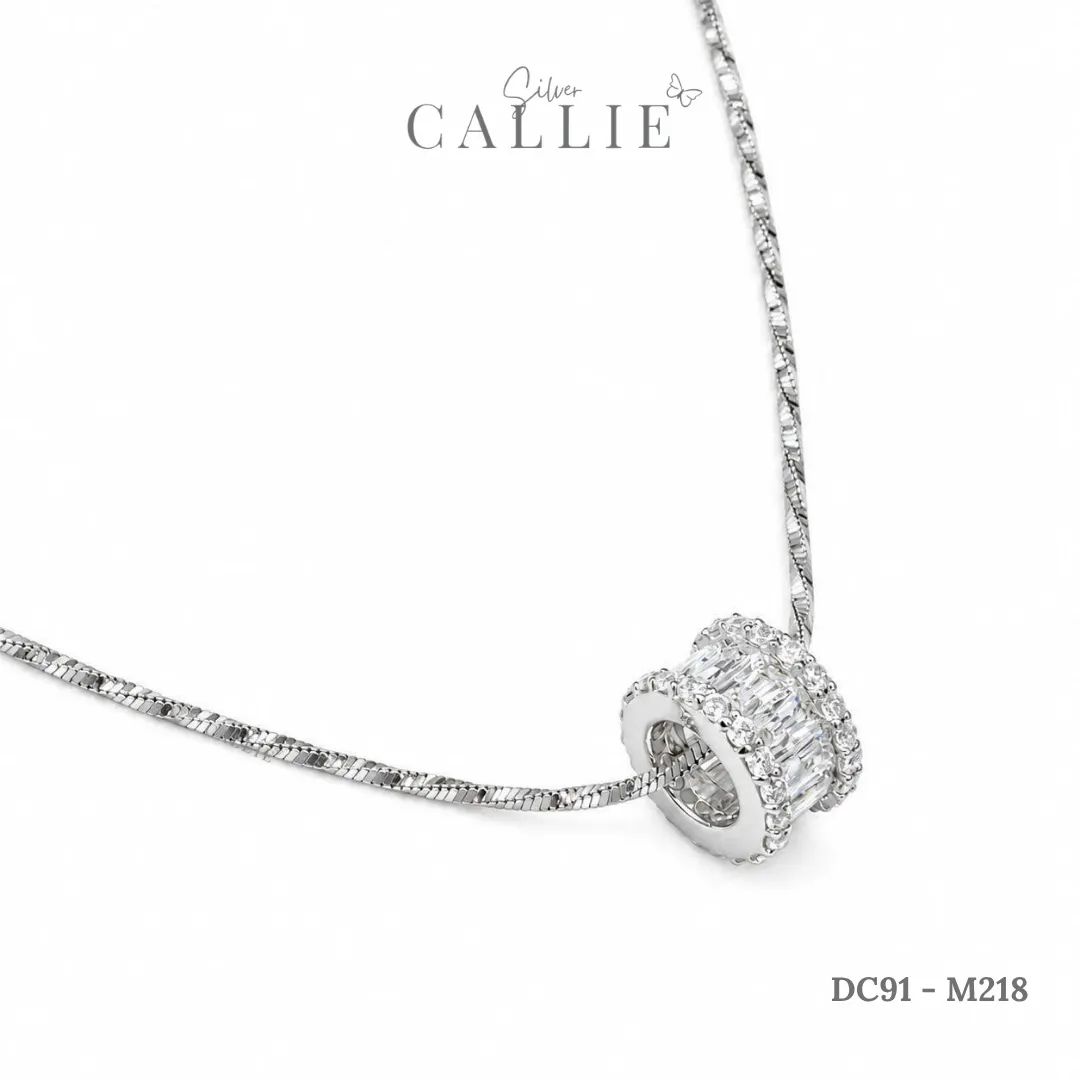 DC91 - M218: Dây Chuyền Bạc Callie Silver Xi Kim Trụ Tròn Full Đá Baguette Và Đá Tròn - Hình ảnh 8