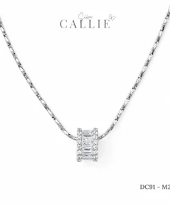 DC91 - M218: Dây Chuyền Bạc Callie Silver Xi Kim Trụ Tròn Full Đá Baguette Và Đá Tròn