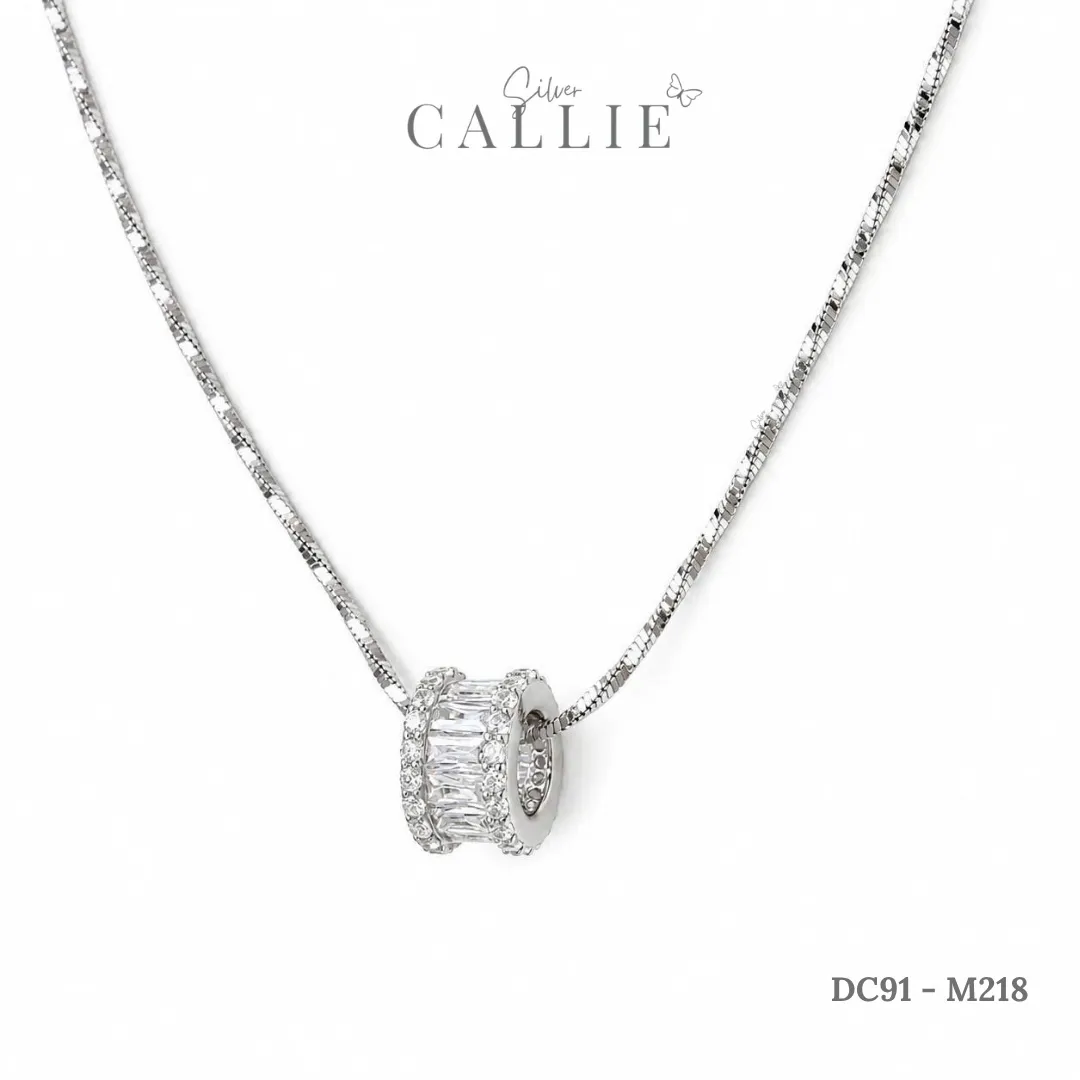 DC91 - M218: Dây Chuyền Bạc Callie Silver Xi Kim Trụ Tròn Full Đá Baguette Và Đá Tròn - Hình ảnh 9