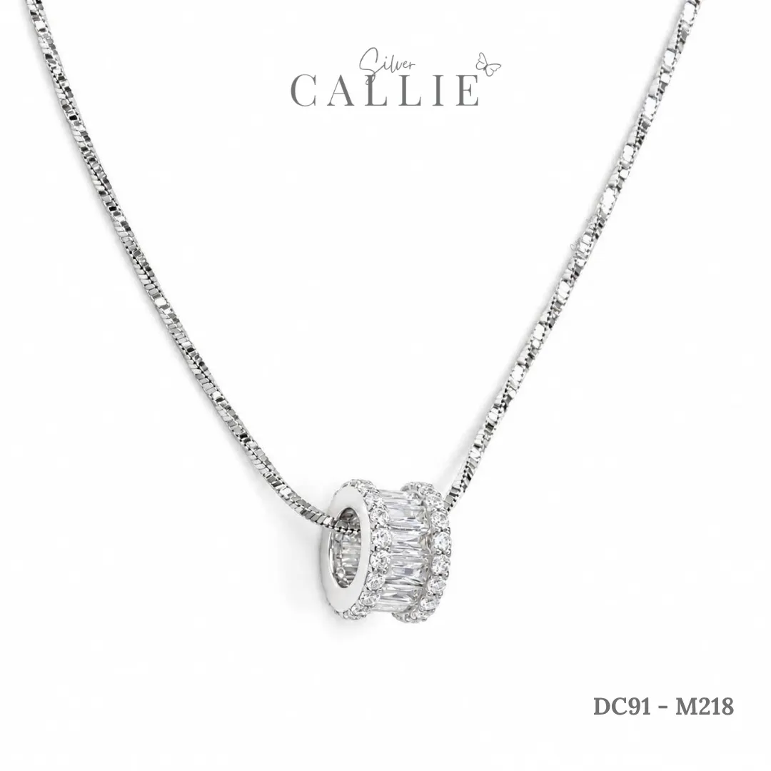 DC91 - M218: Dây Chuyền Bạc Callie Silver Xi Kim Trụ Tròn Full Đá Baguette Và Đá Tròn - Hình ảnh 7