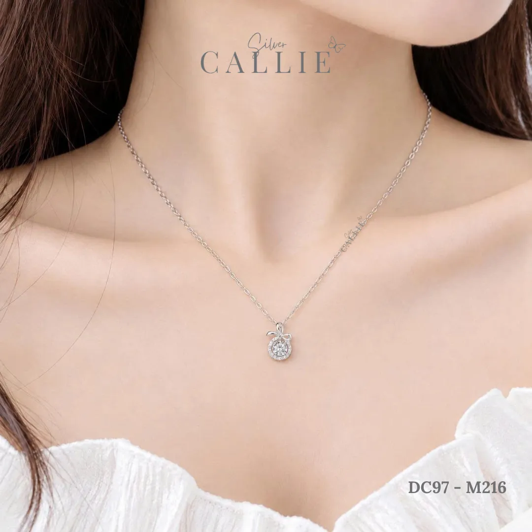 DC97 - M216: Dây chuyền bạc Callie Silver Mặt Tròn Đính Đá Và Nơ Trơn - Hình ảnh 10