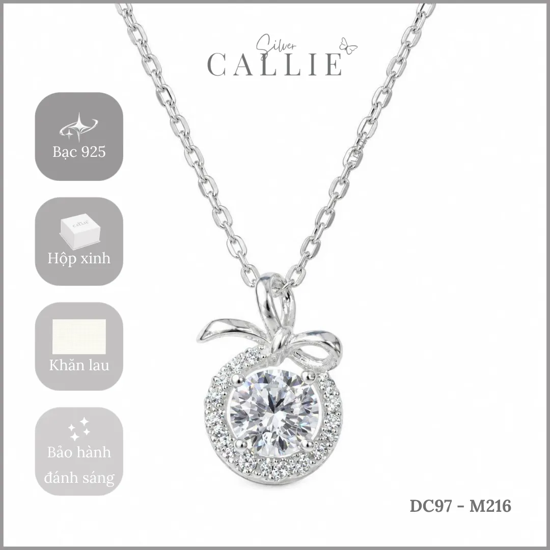 DC97 - M216: Dây chuyền bạc Callie Silver Mặt Tròn Đính Đá Và Nơ Trơn - Hình ảnh 11