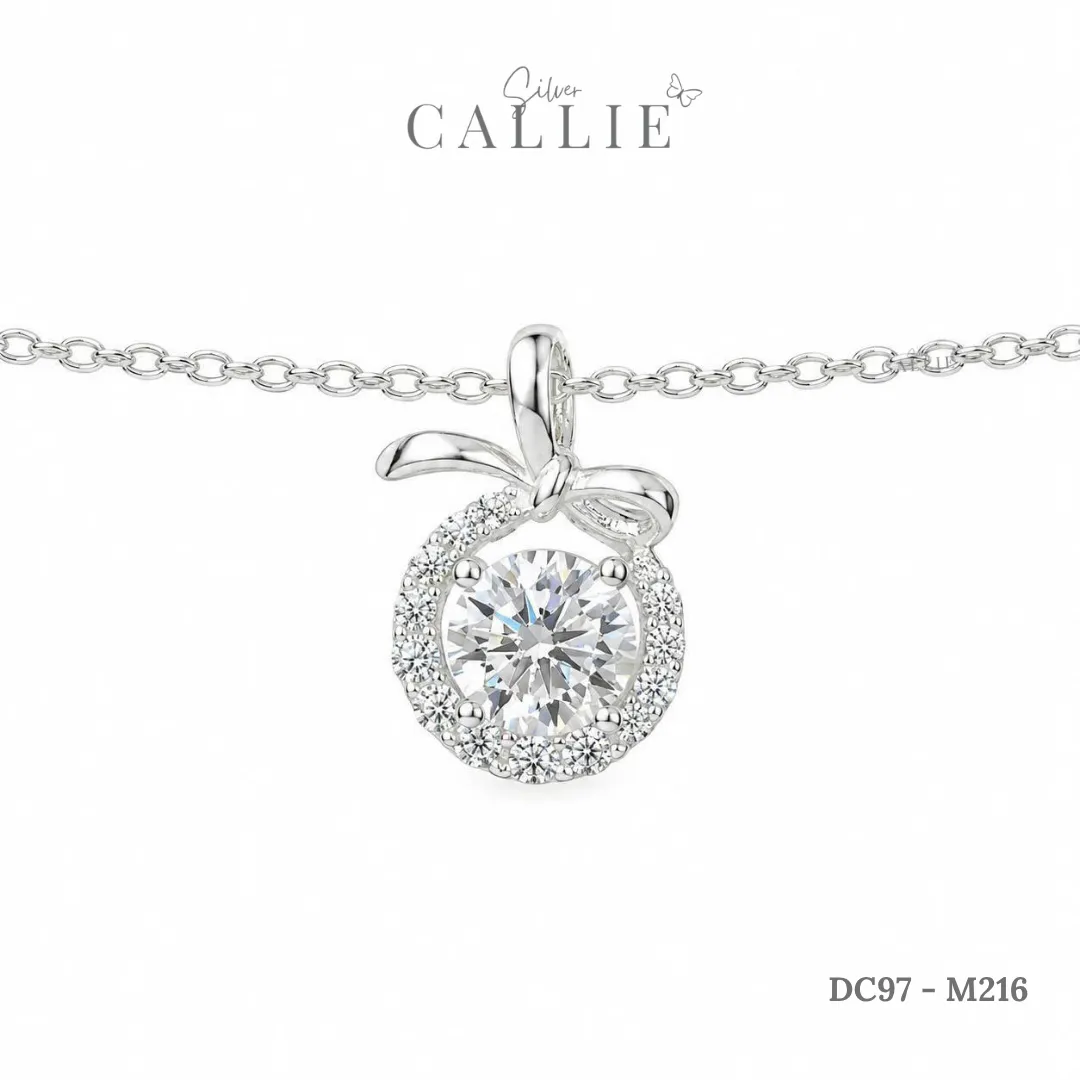 DC97 - M216: Dây chuyền bạc Callie Silver Mặt Tròn Đính Đá Và Nơ Trơn - Hình ảnh 2