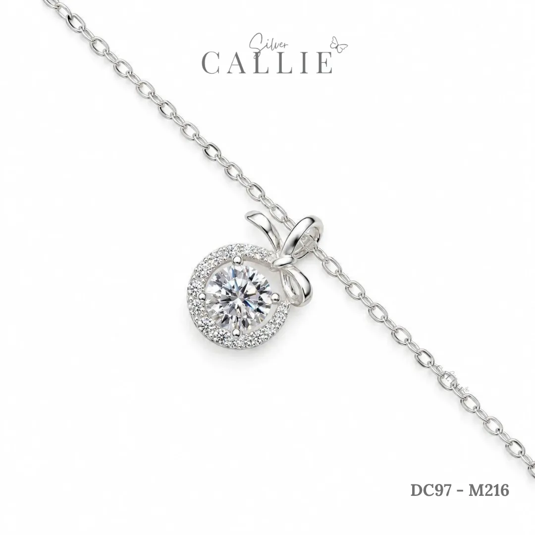 DC97 - M216: Dây chuyền bạc Callie Silver Mặt Tròn Đính Đá Và Nơ Trơn - Hình ảnh 5