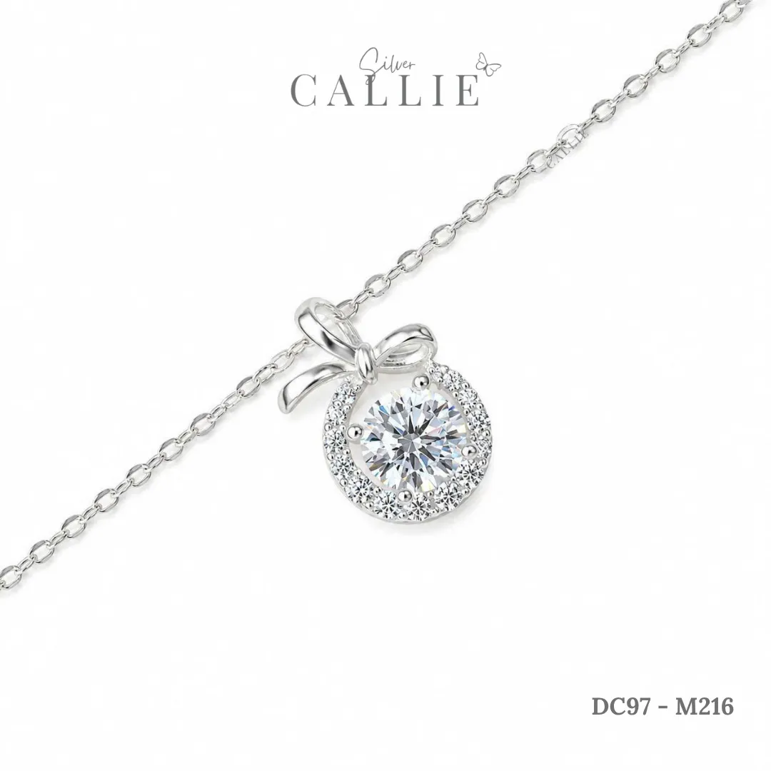 DC97 - M216: Dây chuyền bạc Callie Silver Mặt Tròn Đính Đá Và Nơ Trơn - Hình ảnh 7