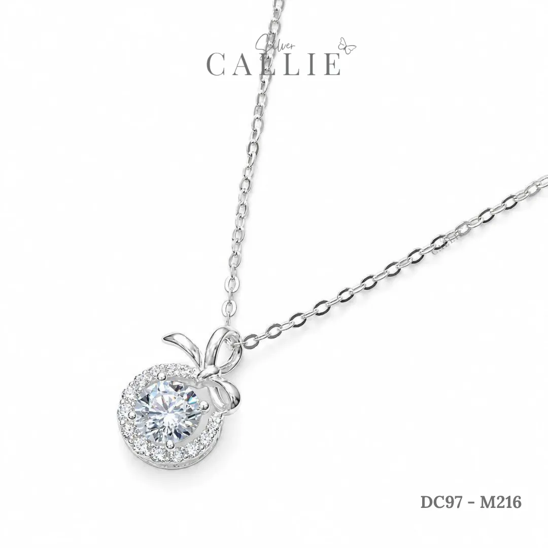 DC97 - M216: Dây chuyền bạc Callie Silver Mặt Tròn Đính Đá Và Nơ Trơn - Hình ảnh 3