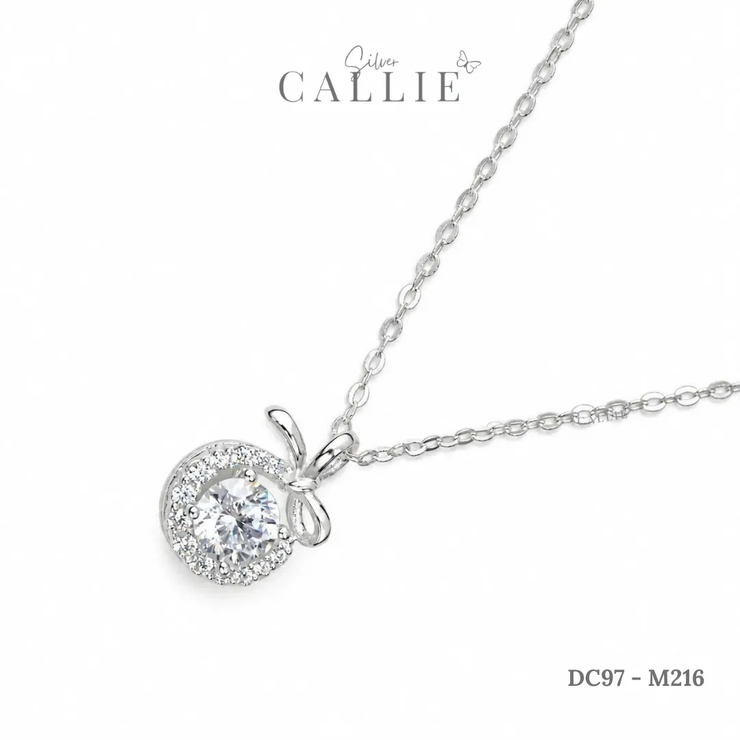 DC97 - M216: Dây chuyền bạc Callie Silver Mặt Tròn Đính Đá Và Nơ Trơn - Hình ảnh 8