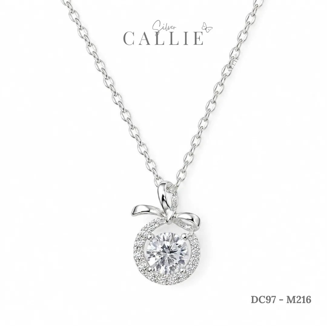 DC97 - M216: Dây chuyền bạc Callie Silver Mặt Tròn Đính Đá Và Nơ Trơn - Hình ảnh 6