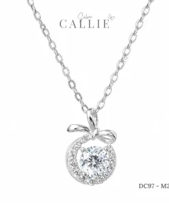 DC97 - M216: Dây chuyền bạc Callie Silver Mặt Tròn Đính Đá Và Nơ Trơn