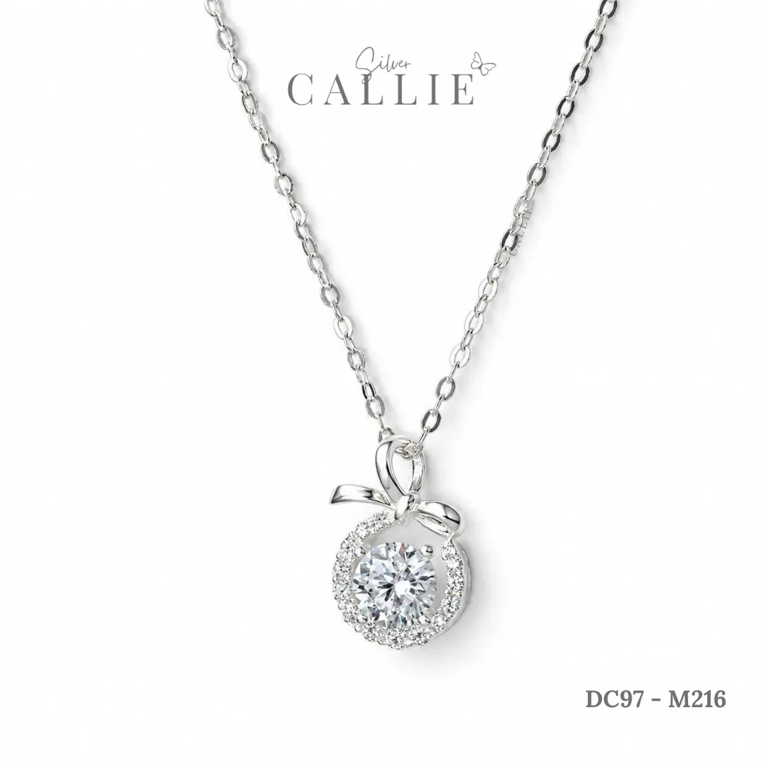 DC97 - M216: Dây chuyền bạc Callie Silver Mặt Tròn Đính Đá Và Nơ Trơn - Hình ảnh 4