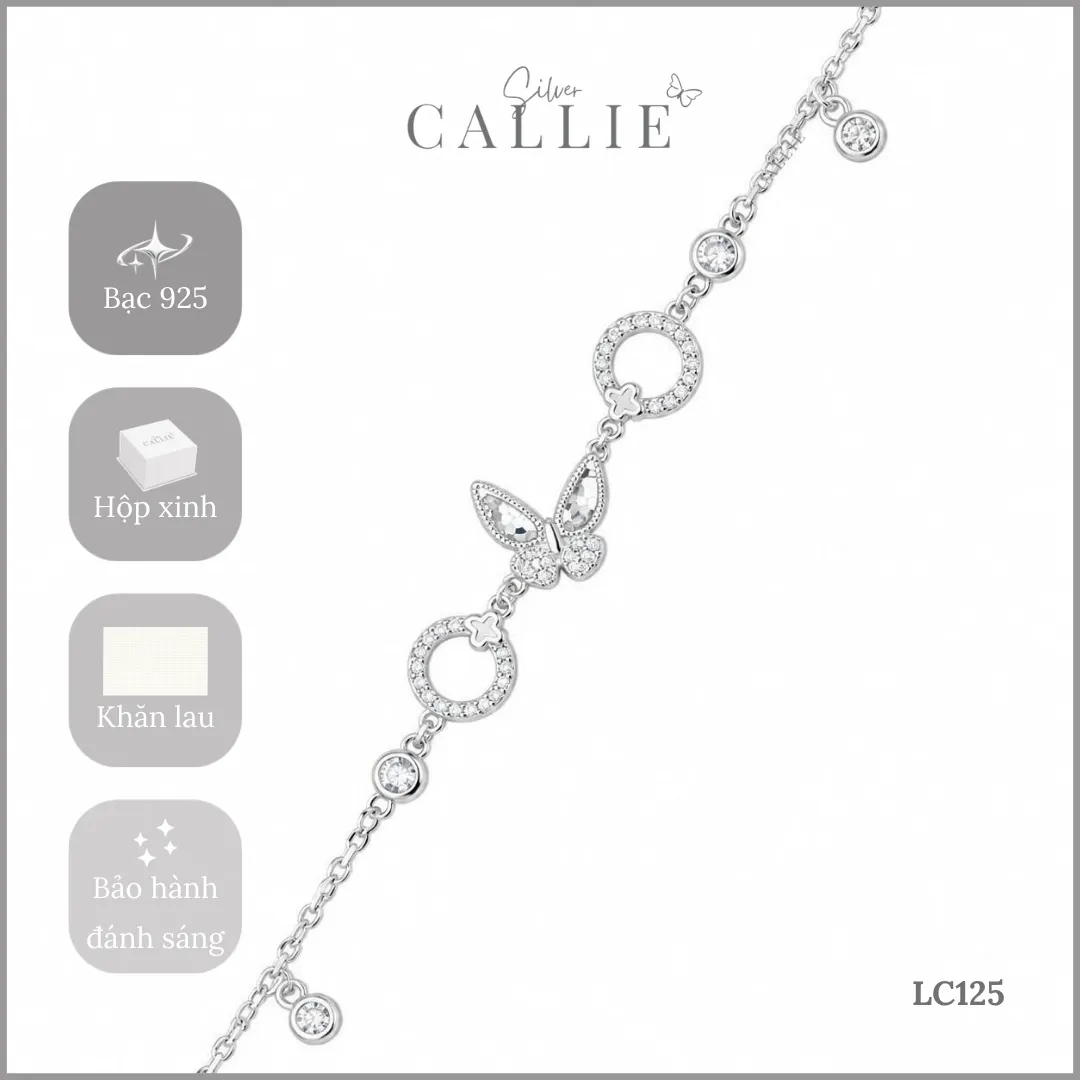 LC125 - Lắc Chân Bạc Callie Silver Bướm Và Mặt Tròn Đính Đá - Hình ảnh 10