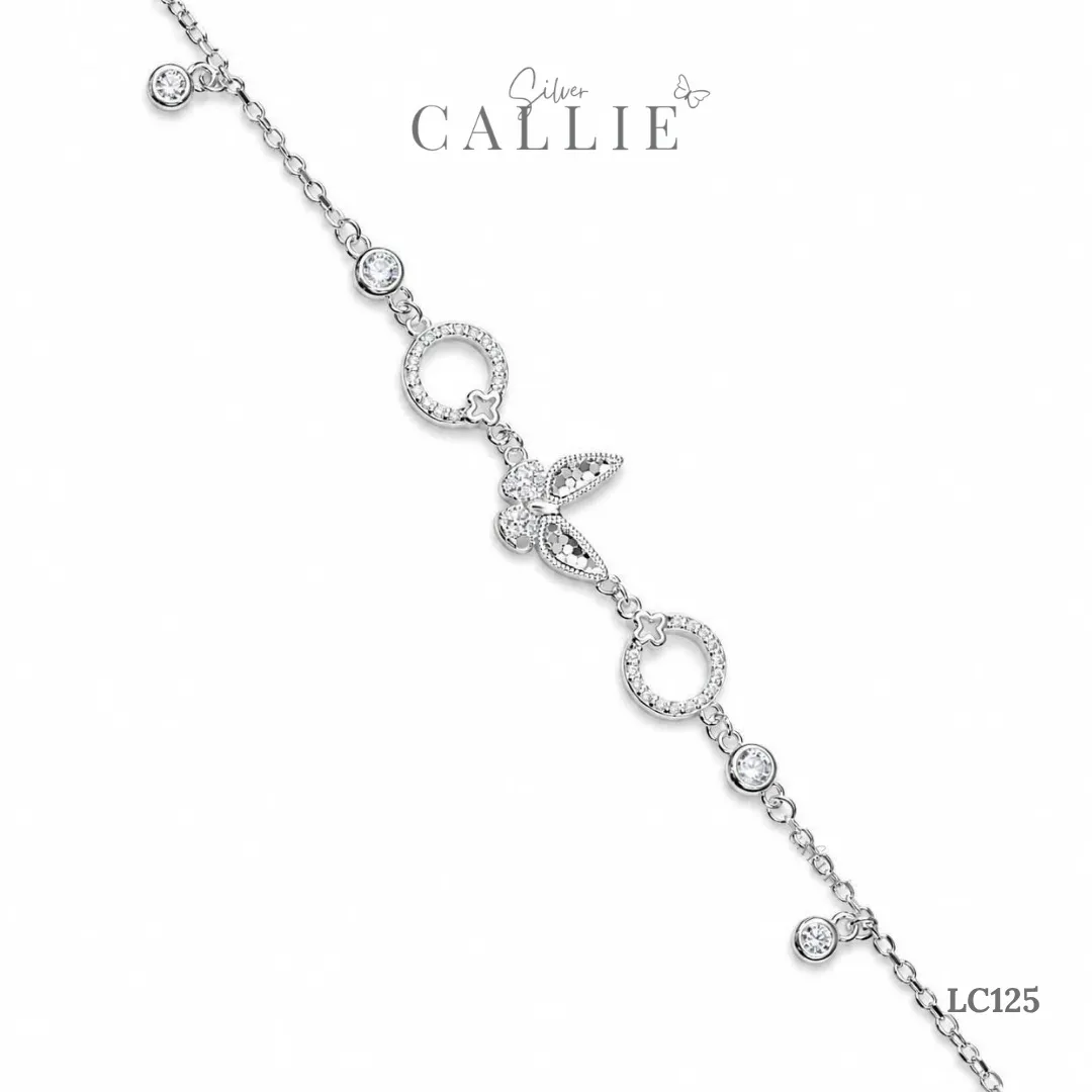 LC125 - Lắc Chân Bạc Callie Silver Bướm Và Mặt Tròn Đính Đá - Hình ảnh 3