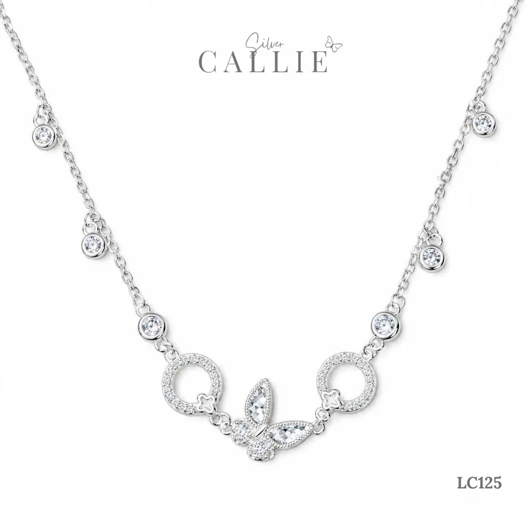 LC125 - Lắc Chân Bạc Callie Silver Bướm Và Mặt Tròn Đính Đá - Hình ảnh 6