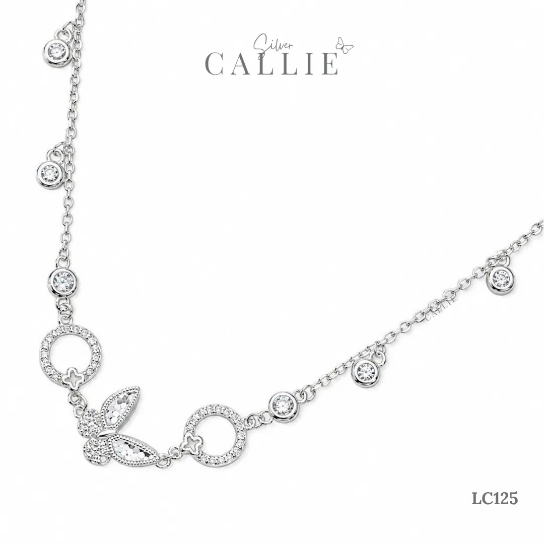 LC125 - Lắc Chân Bạc Callie Silver Bướm Và Mặt Tròn Đính Đá - Hình ảnh 8
