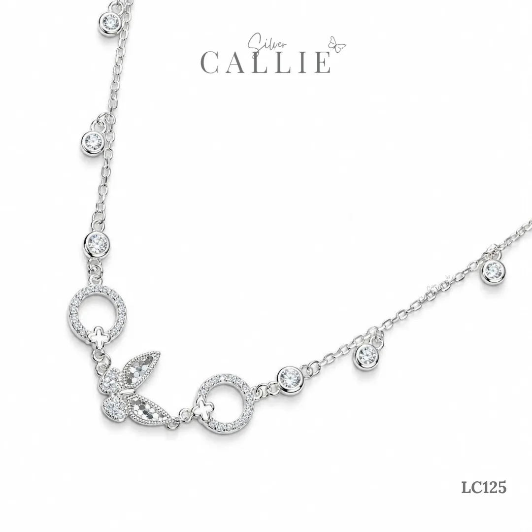LC125 - Lắc Chân Bạc Callie Silver Bướm Và Mặt Tròn Đính Đá - Hình ảnh 4