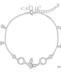 LC125 - Lắc Chân Bạc Callie Silver Bướm Và Mặt Tròn Đính Đá