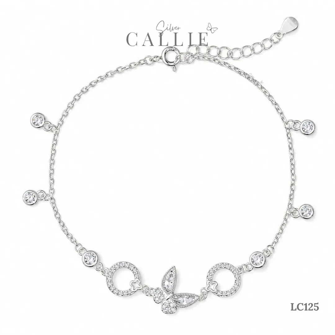 LC125 - Lắc Chân Bạc Callie Silver Bướm Và Mặt Tròn Đính Đá