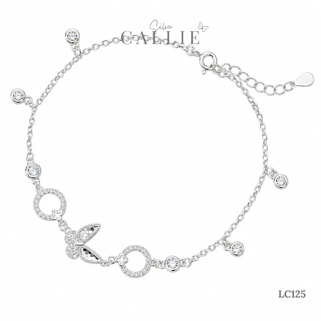 LC125 - Lắc Chân Bạc Callie Silver Bướm Và Mặt Tròn Đính Đá - Hình ảnh 9