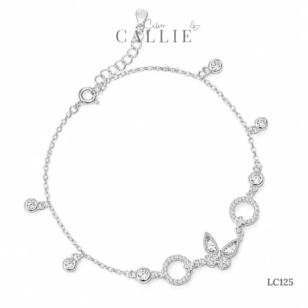 LC125 - Lắc Chân Bạc Callie Silver Bướm Và Mặt Tròn Đính Đá - Hình ảnh 5