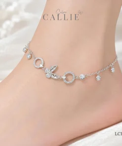 Alternative view of LC125 - Lắc Chân Bạc Callie Silver Bướm Và Mặt Tròn Đính Đá