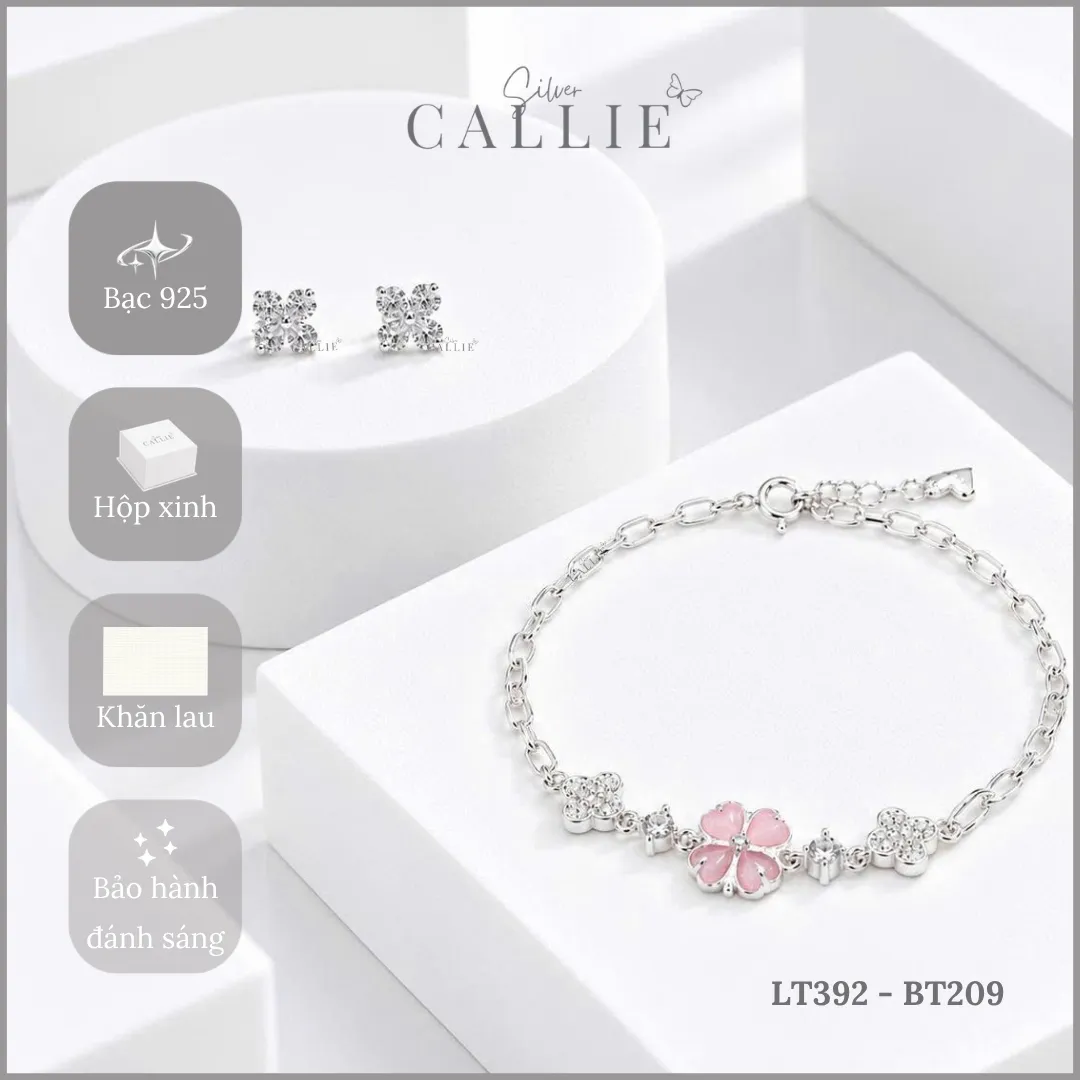 Set Quà Cỏ 4 Lá Hồng Callie Silver Trang Sức Bạc Cao Cấp 20/10 - Hình ảnh 7