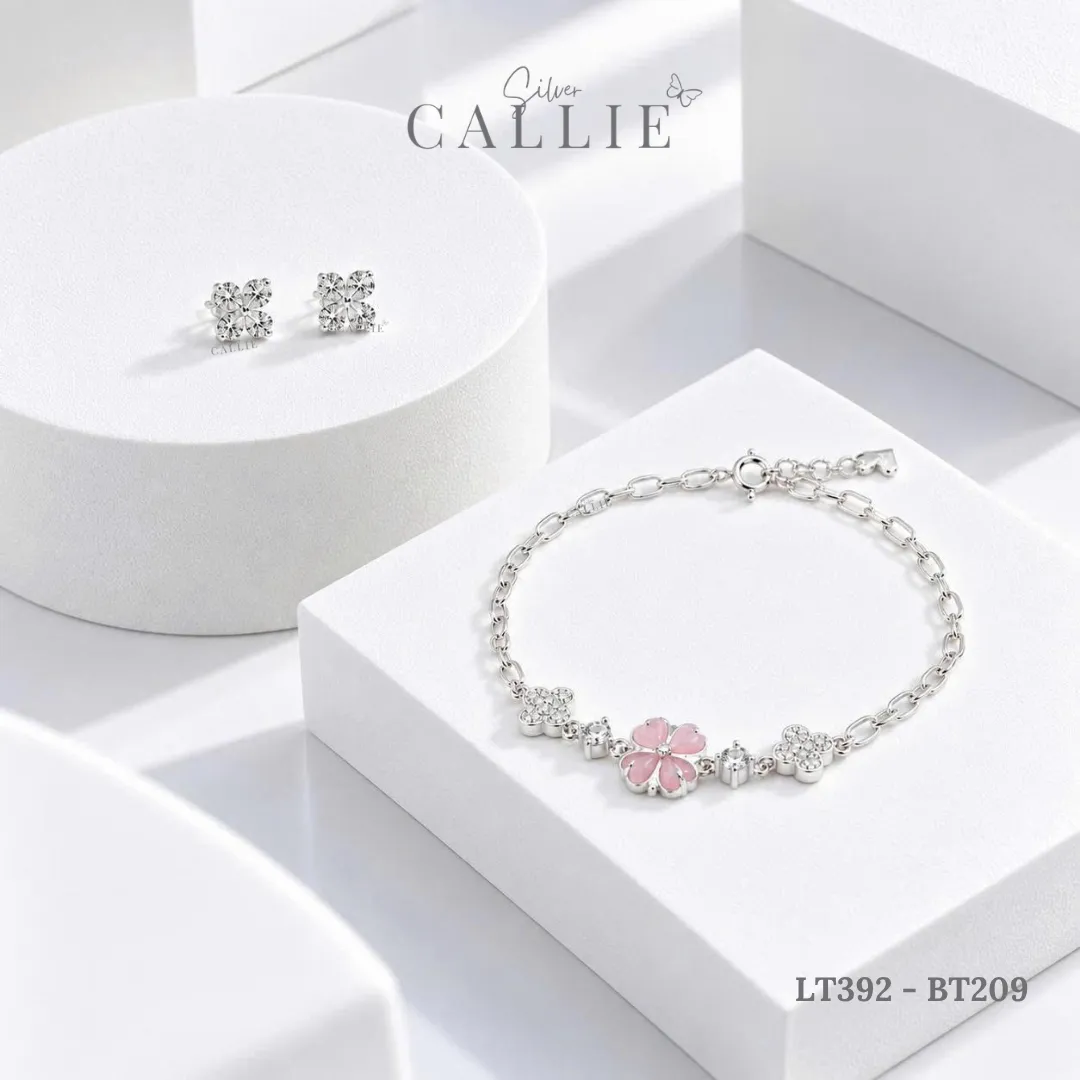 Set Quà Cỏ 4 Lá Hồng Callie Silver Trang Sức Bạc Cao Cấp 20/10 - Hình ảnh 3