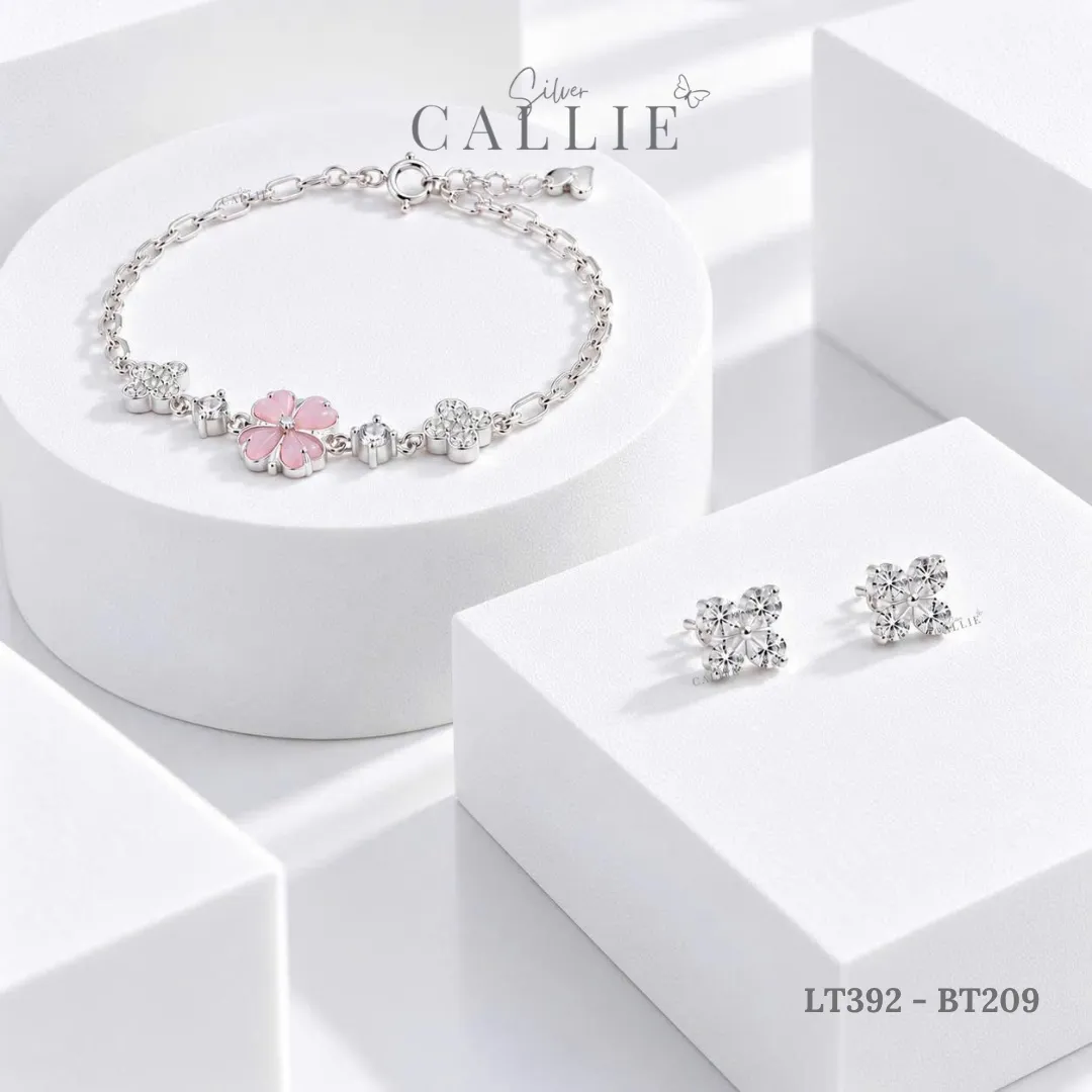 Set Quà Cỏ 4 Lá Hồng Callie Silver Trang Sức Bạc Cao Cấp 20/10 - Hình ảnh 5