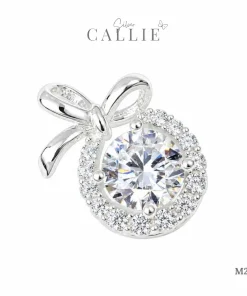 M216 - Mặt dây bạc Callie Silver Mặt Tròn Đính Đá Và Nơ Trơn