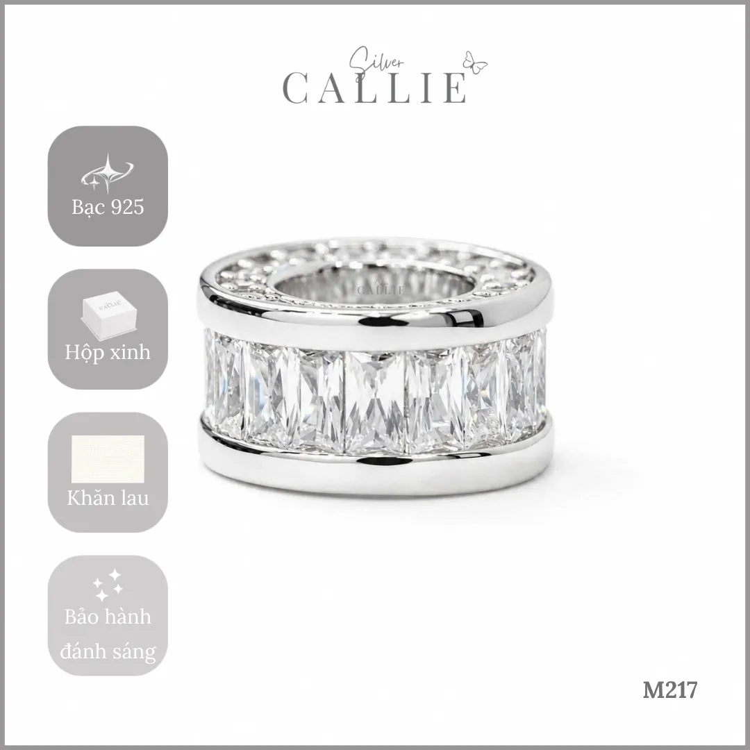 M217 - Mặt Dây Bạc Callie Silver Xi Kim Trụ Tròn Viền Đá Halo - Hình ảnh 6