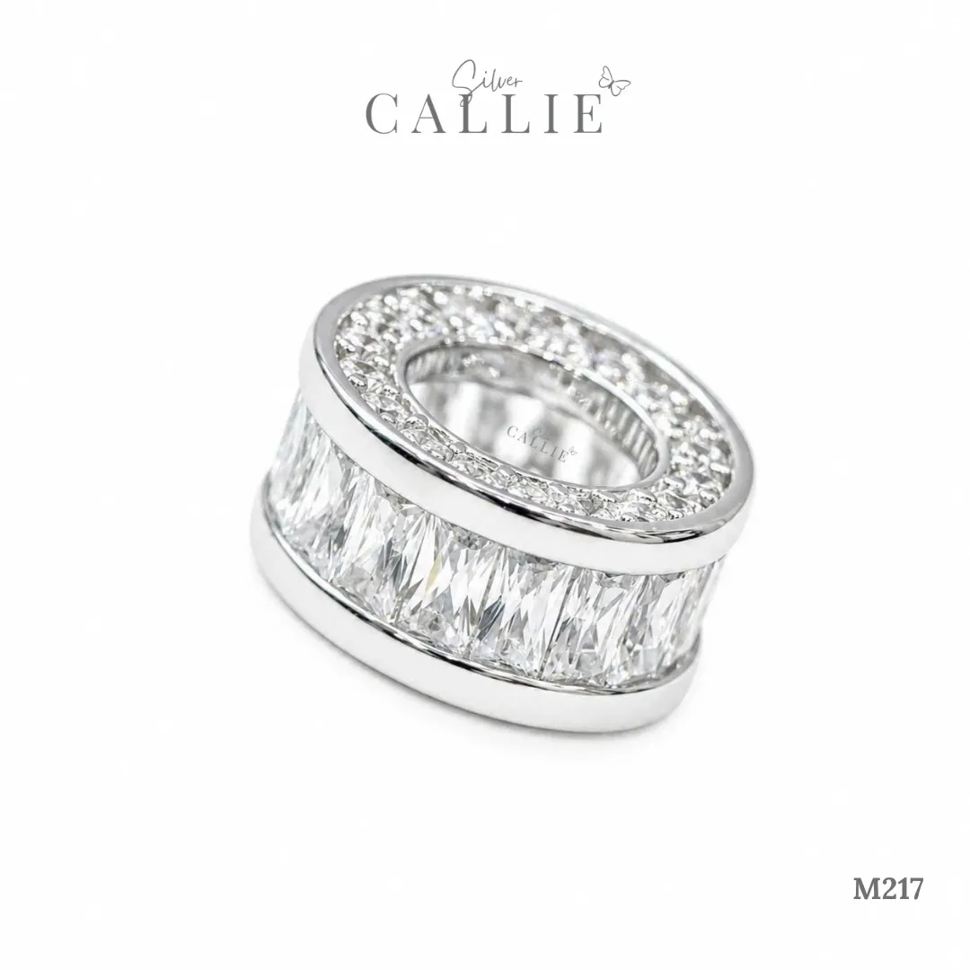 M217 - Mặt Dây Bạc Callie Silver Xi Kim Trụ Tròn Viền Đá Halo - Hình ảnh 2