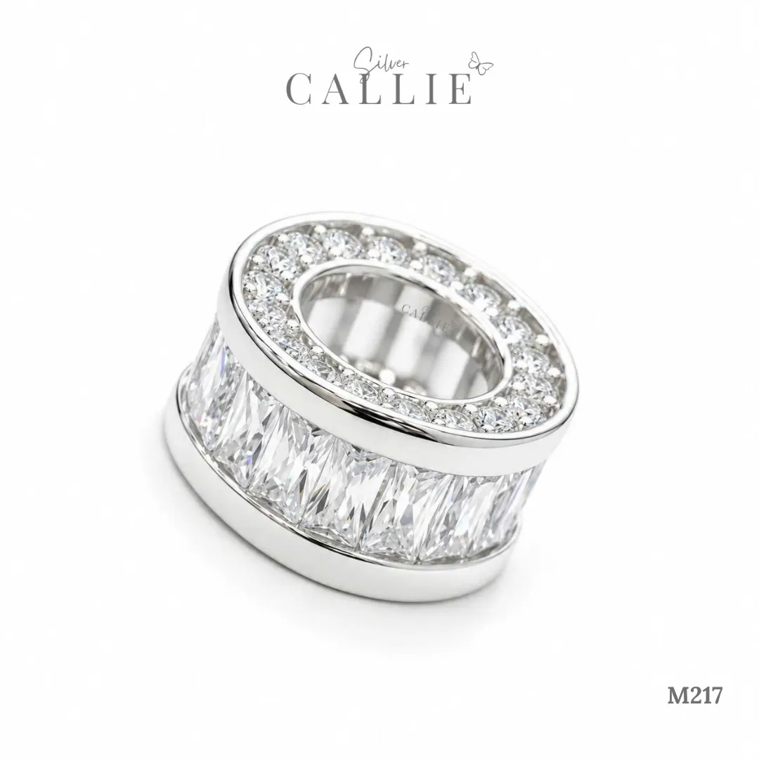 M217 - Mặt Dây Bạc Callie Silver Xi Kim Trụ Tròn Viền Đá Halo - Hình ảnh 4