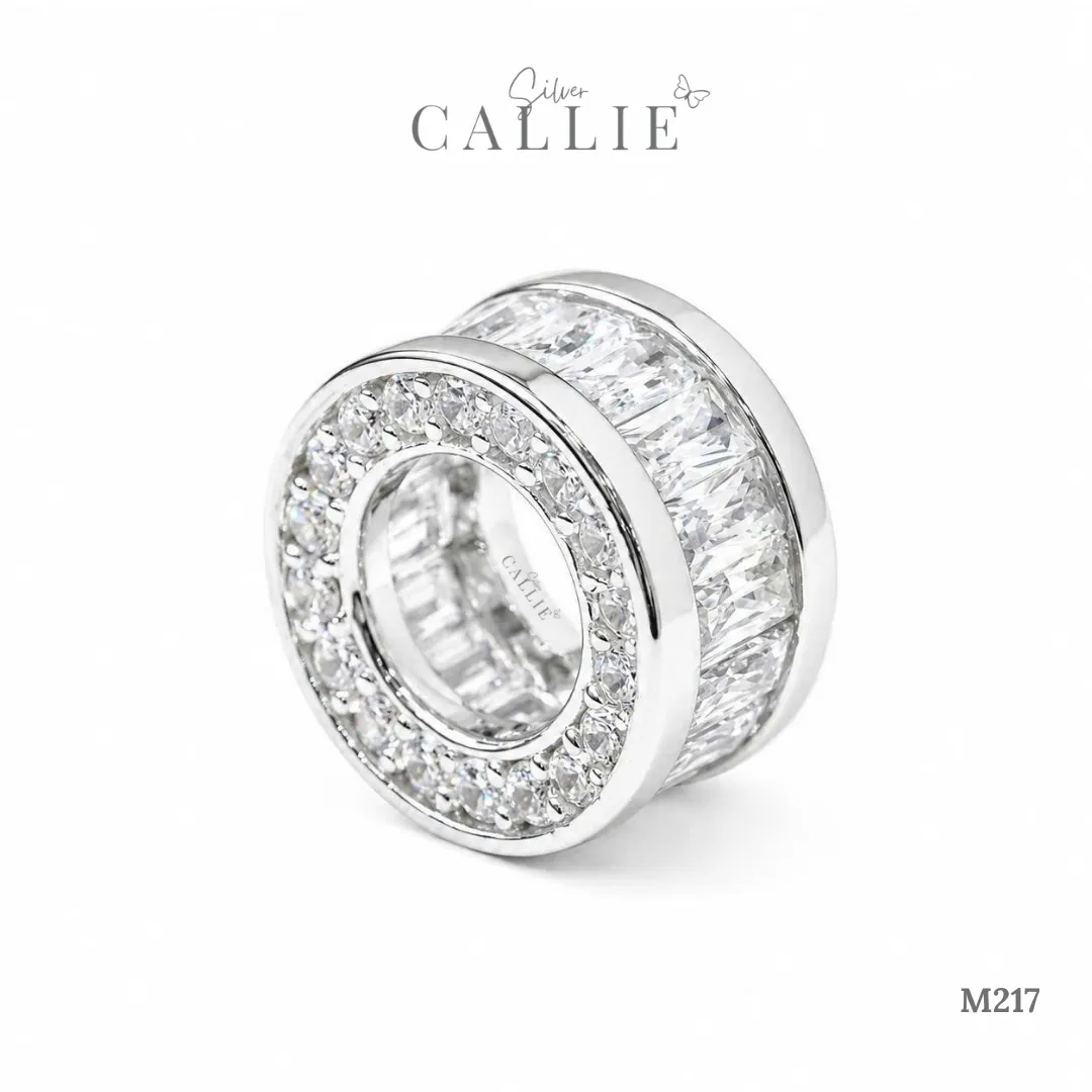 M217 - Mặt Dây Bạc Callie Silver Xi Kim Trụ Tròn Viền Đá Halo